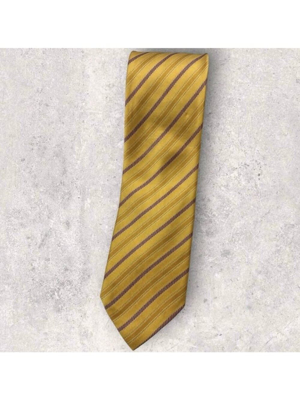 ITALO FERRETTI Silk Tie ITALY XL Gold Purple Striped W:3.4" EUC